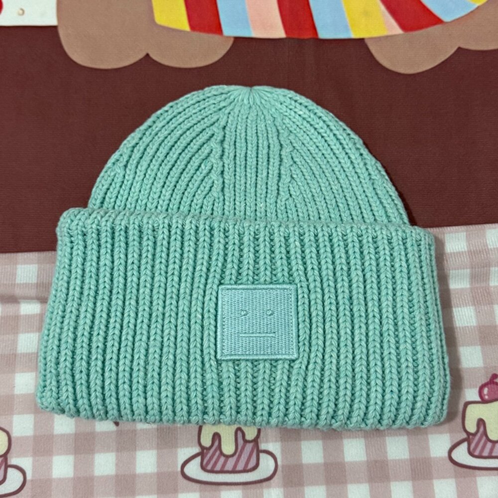 Acne Studios Small Square Face Logo Ribbed Knit Beanie
